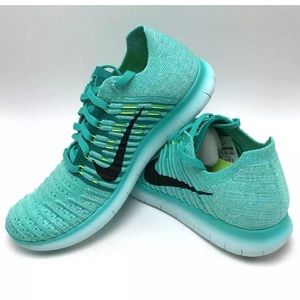 Nike free run fly knit turquoise shoes